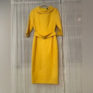 Karen Millen Yellow Belted Long Sleeve Dress